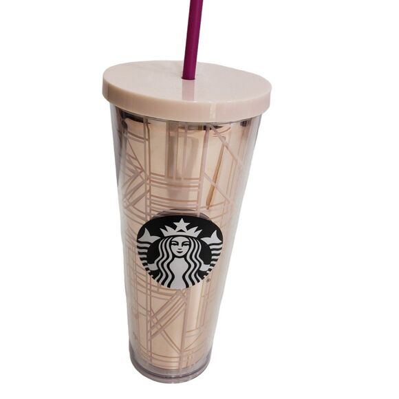 Starbucks Other - NEW Starbucks Geometric Lt Pink Tumbler; 24 fl oz with Straw